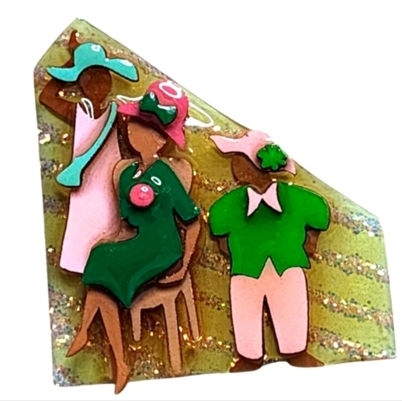 VINTAGE LUCINDA WOMAN PINS BROOCH MIXED MEDIA HANDMADE 1980s 1990s EXCELLENT - Picture 9 of 9